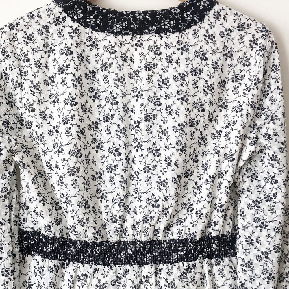 Madewell Clip-dot Branch Floral V-Neck Peplum Top Black White Dainty Monochrome - Picture 9 of 12